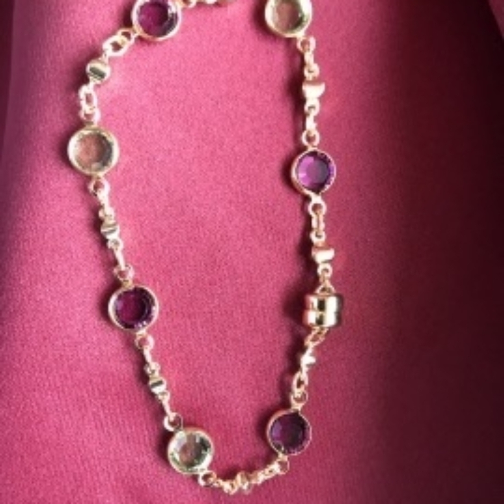 Gold-tone Bracelet With Colored Glass Accents.
